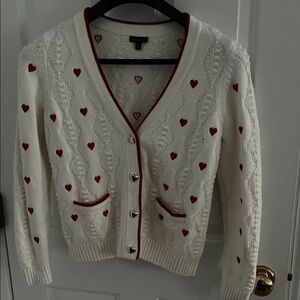 Talbots EUC Women's Heart Pattern Cardigan Sweater with gold heart buttons